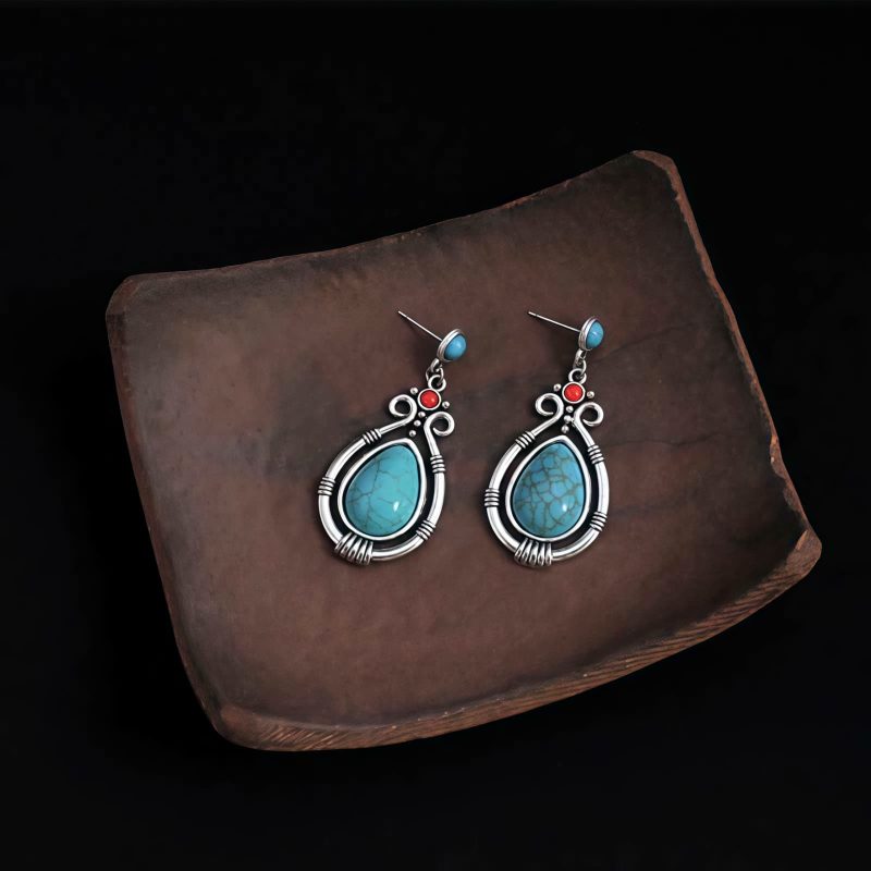 Aretes colgantes de turquesa tibetana en forma de gota de agua Tibet Turquoise Waterdrop Dangle Earrings