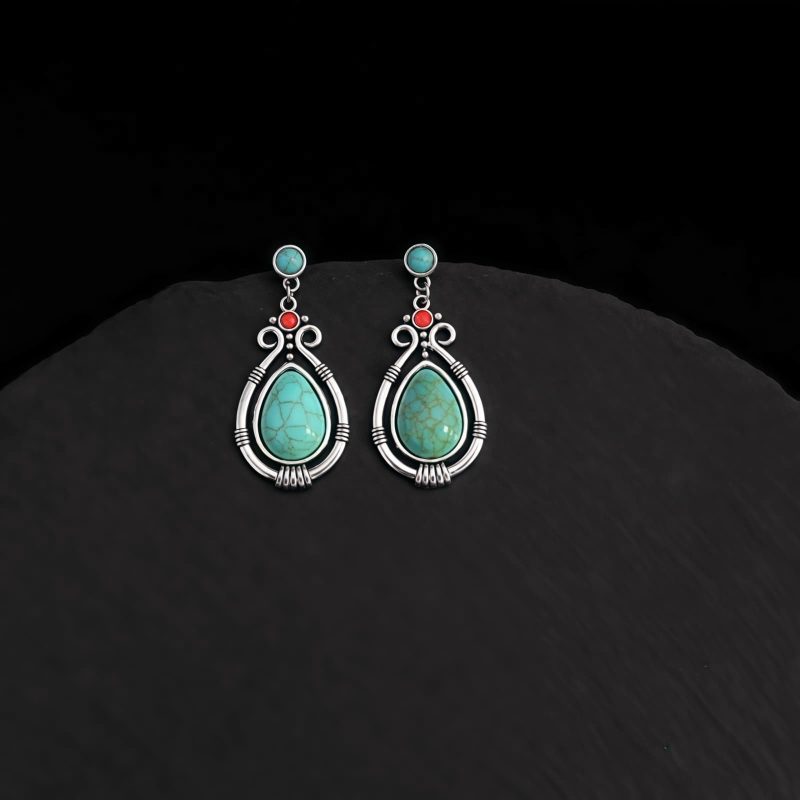 Aretes colgantes de turquesa tibetana en forma de gota de agua Tibet Turquoise Waterdrop Dangle Earrings