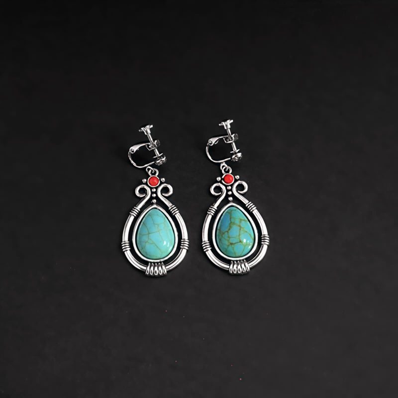Aretes colgantes de turquesa tibetana en forma de gota de agua Tibet Turquoise Waterdrop Dangle Earrings