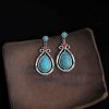 Aretes colgantes de turquesa tibetana en forma de gota de agua Tibet Turquoise Waterdrop Dangle Earrings