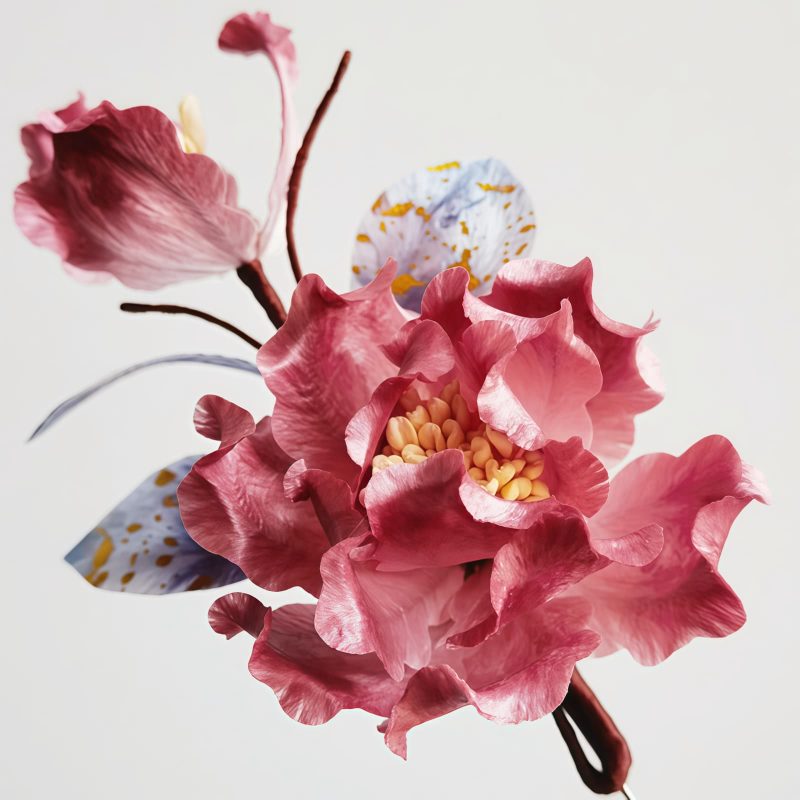 Broche de Flor Roja de Seda de Morera Hecha a Mano en el Tíbet Tibetan Handmade Mulberry Silk Red Flower Brooch