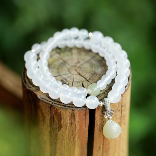 Pulsera de Protección de Ágata Blanca Tibetana con Loto Pulsera de Protección de Ágata Blanca Tibetana con Loto