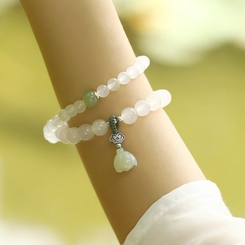 Pulsera de Protección de Ágata Blanca Tibetana con Loto Pulsera de Protección de Ágata Blanca Tibetana con Loto