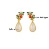 Aretes colgantes de jade blanco y ágata roja con forma de mariposa White Jade Red Agate Butterfly Dangle Earrings