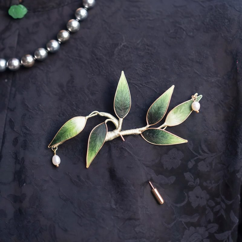 Broche de Bambú de Seda de Morera de Terciopelo de Yangzhou Yangzhou Velvet Mulberry Silk Bamboo Brooch