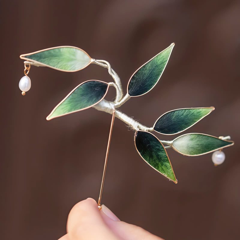 Broche de Bambú de Seda de Morera de Terciopelo de Yangzhou Yangzhou Velvet Mulberry Silk Bamboo Brooch