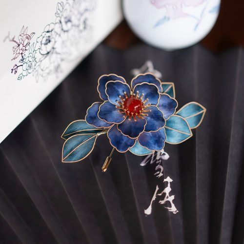 Broche de Flores Azules de Seda de Yangzhou Broche de Flores Azules de Seda de Yangzhou
