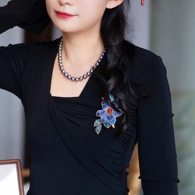 Broche de Flores Azules de Seda de Yangzhou Yangzhou Silk Blue Floral Brooch
