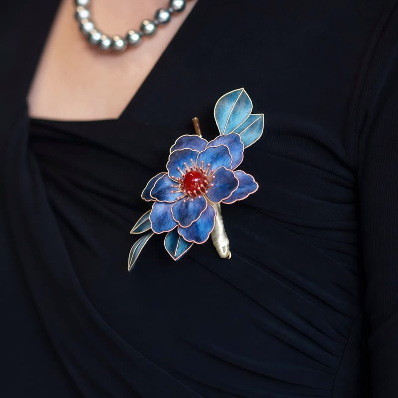 Broche de Flores Azules de Seda de Yangzhou Yangzhou Silk Blue Floral Brooch