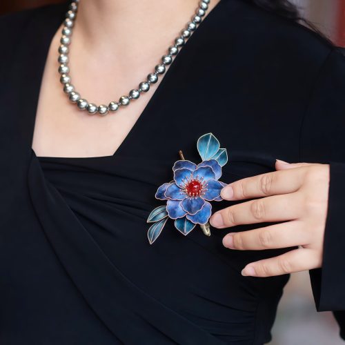 Broche de Flores Azules de Seda de Yangzhou Broche de Flores Azules de Seda de Yangzhou