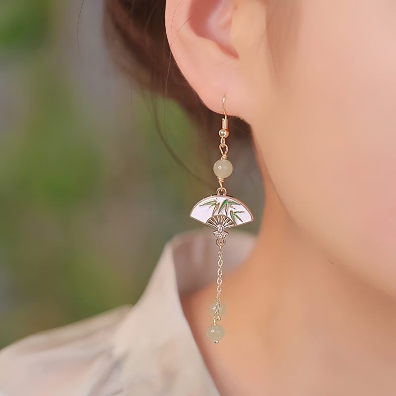 أقراط من اليشم والخيزران مطلية بالذهب عيار 14 قيراط 14K Gold Filled Bamboo Jade Earrings