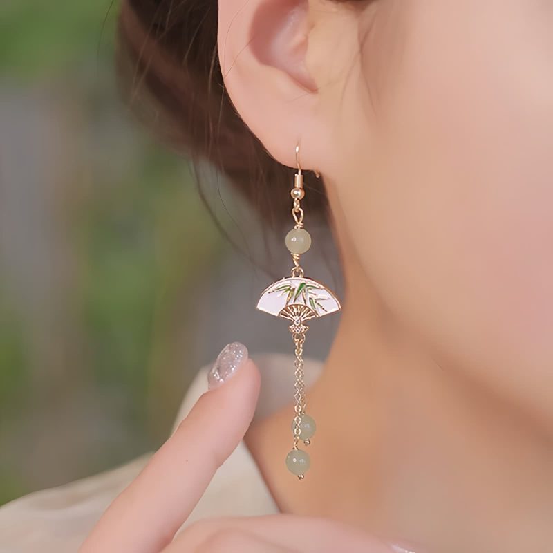 أقراط من اليشم والخيزران مطلية بالذهب عيار 14 قيراط 14K Gold Filled Bamboo Jade Earrings