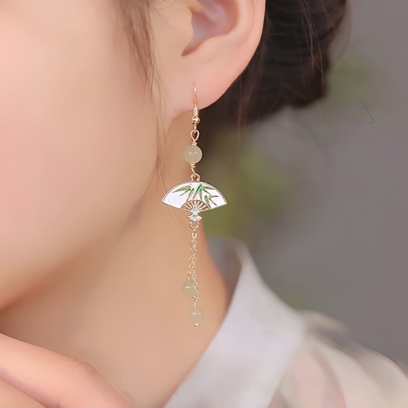 أقراط من اليشم والخيزران مطلية بالذهب عيار 14 قيراط 14K Gold Filled Bamboo Jade Earrings