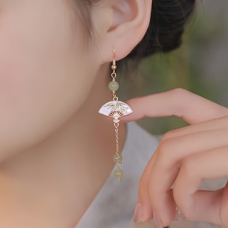 أقراط من اليشم والخيزران مطلية بالذهب عيار 14 قيراط 14K Gold Filled Bamboo Jade Earrings