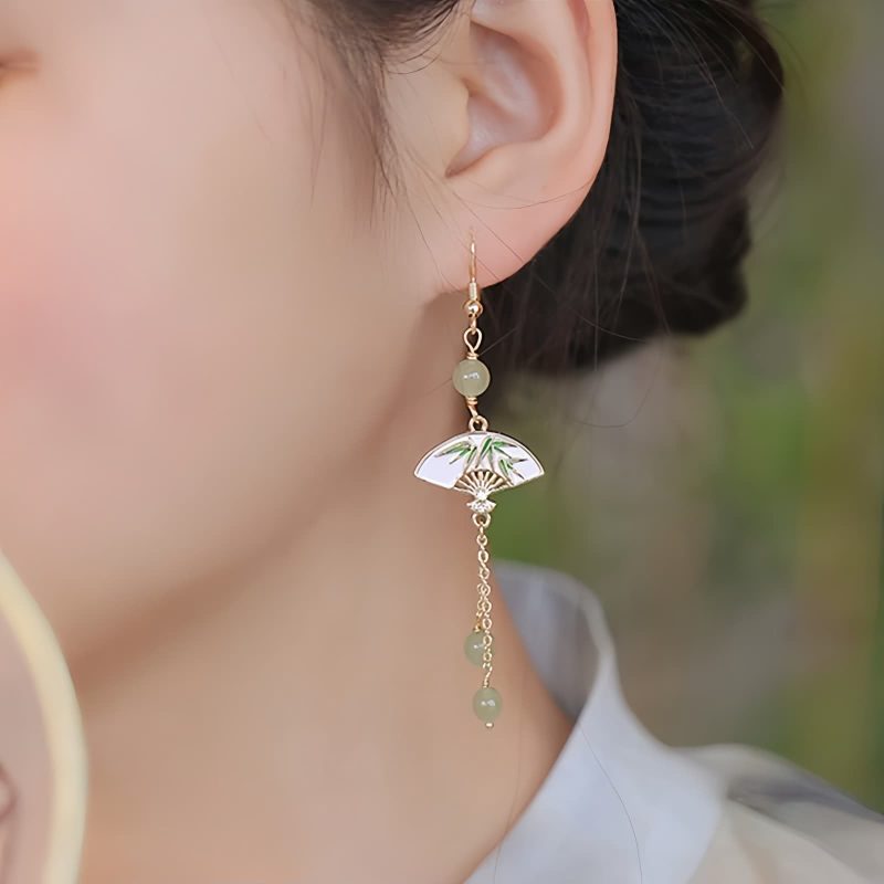 أقراط من اليشم والخيزران مطلية بالذهب عيار 14 قيراط 14K Gold Filled Bamboo Jade Earrings