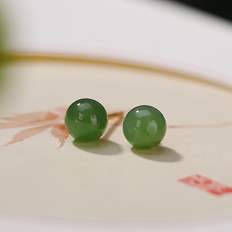 Aretes de Jade Cian Redondo en Plata 925 925 Silver Round Cyan Jade Calm Stud Earrings
