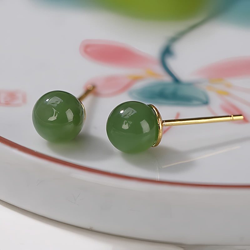 Aretes de Jade Cian Redondo en Plata 925 925 Silver Round Cyan Jade Calm Stud Earrings