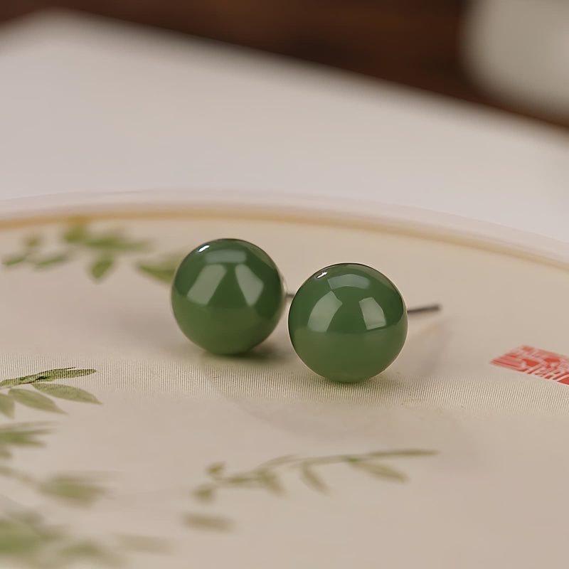 Aretes de Jade Cian Redondo en Plata 925 925 Silver Round Cyan Jade Calm Stud Earrings