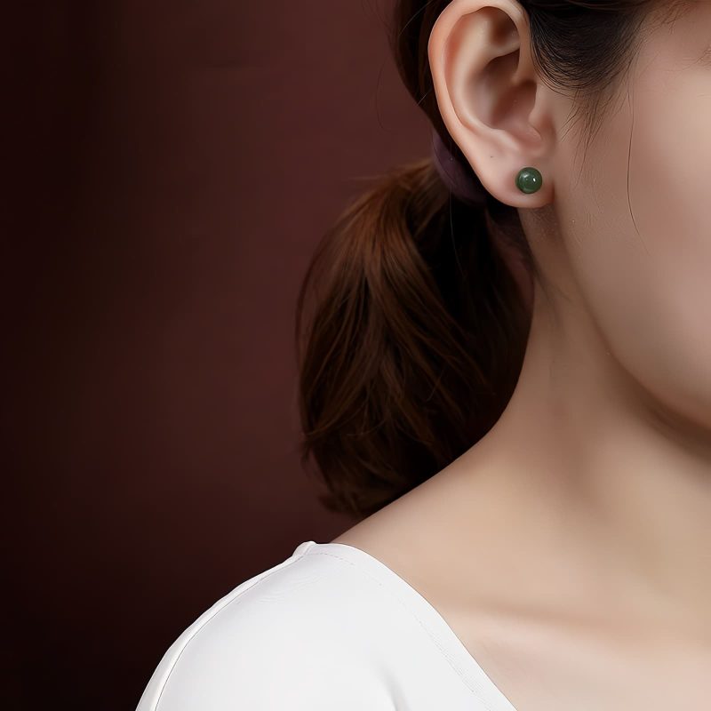 Aretes de Jade Cian Redondo en Plata 925 925 Silver Round Cyan Jade Calm Stud Earrings