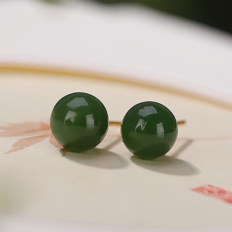Aretes de Jade Cian Redondo en Plata 925 925 Silver Round Cyan Jade Calm Stud Earrings