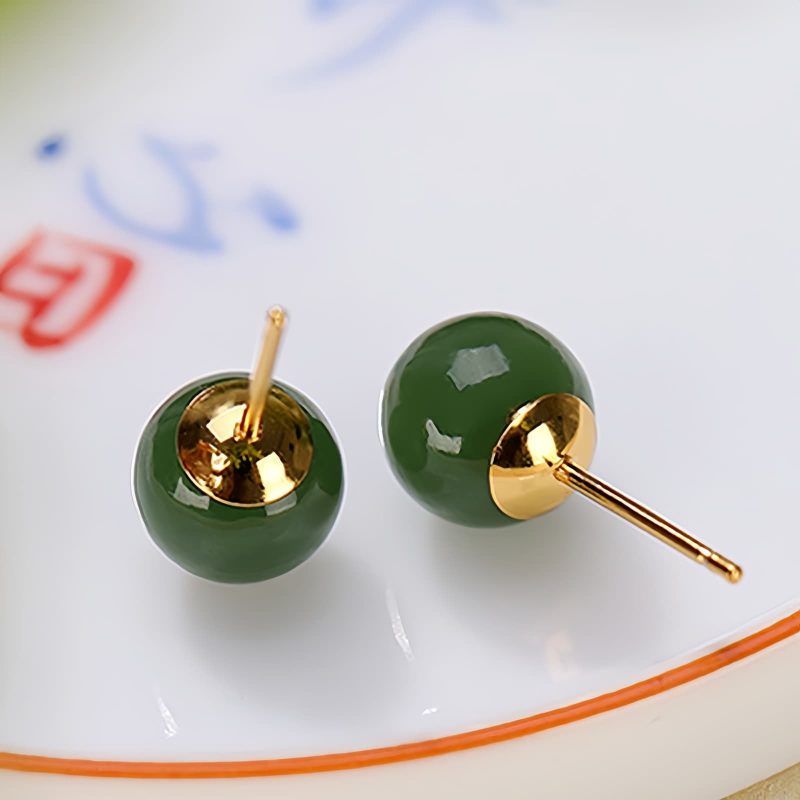 Aretes de Jade Cian Redondo en Plata 925 925 Silver Round Cyan Jade Calm Stud Earrings