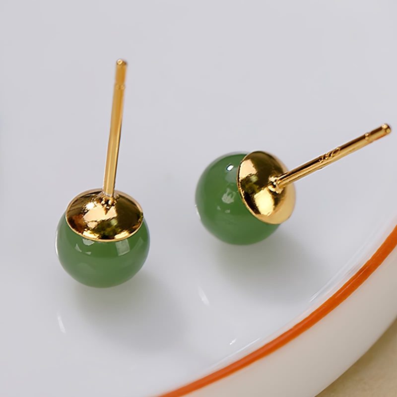 Aretes de Jade Cian Redondo en Plata 925 925 Silver Round Cyan Jade Calm Stud Earrings