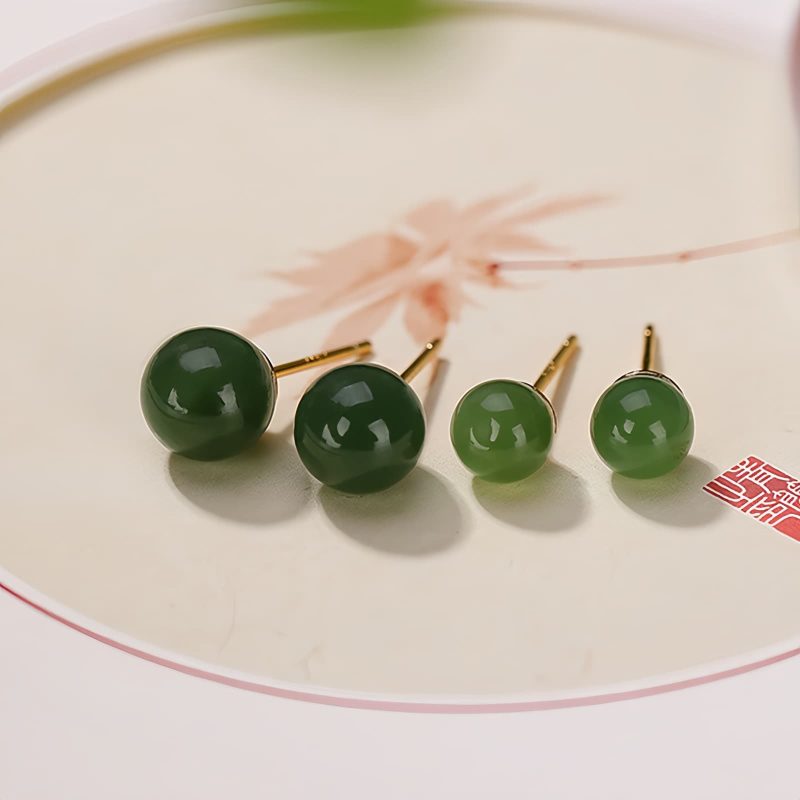 Aretes de Jade Cian Redondo en Plata 925 925 Silver Round Cyan Jade Calm Stud Earrings