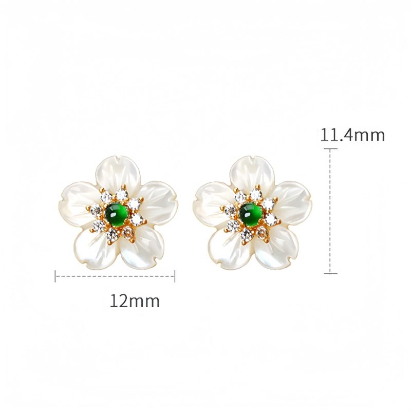 Aretes de Flor de Jade y Plata 925 con Tridacna 925 Silver Tridacna Jade Flower Earrings