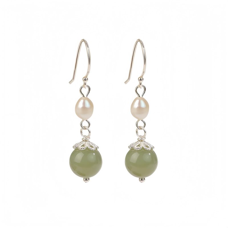 Aretes de Jade y Perla con Plata 925: Sabiduría Ancestral 925 Silver Jade Pearl Wisdom Earrings