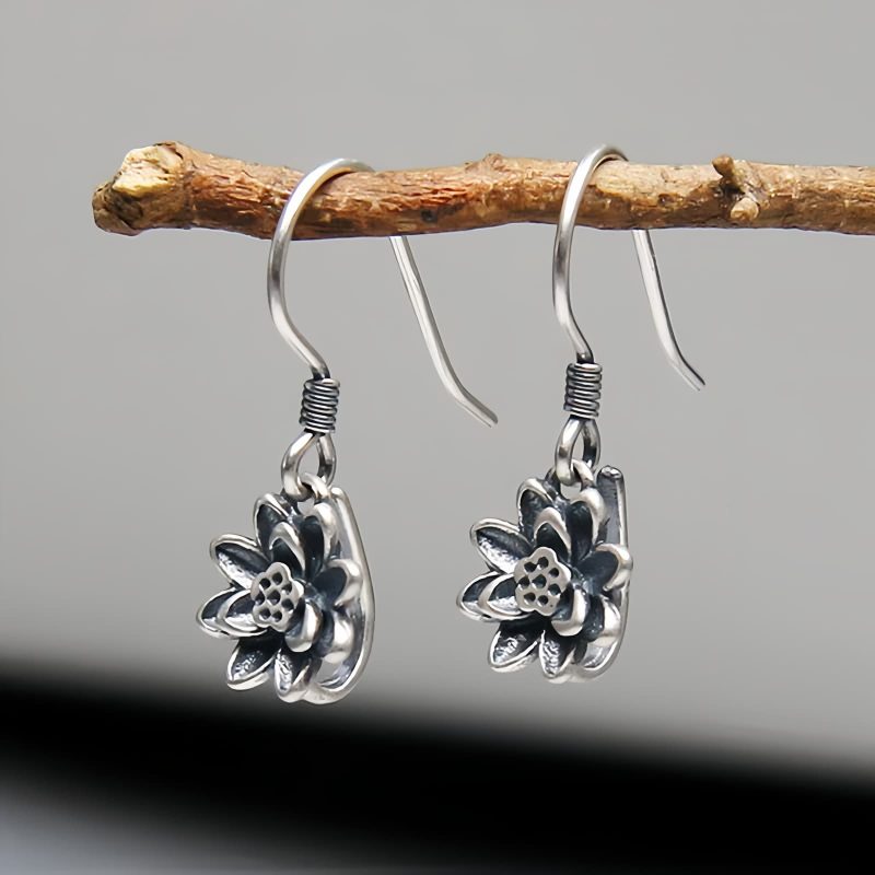Aretes de Flor de Loto en Plata 925 925 Silver Lotus Flower Earrings