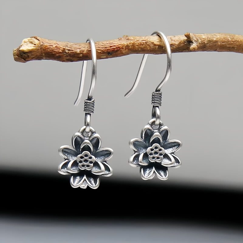 Aretes de Flor de Loto en Plata 925 925 Silver Lotus Flower Earrings