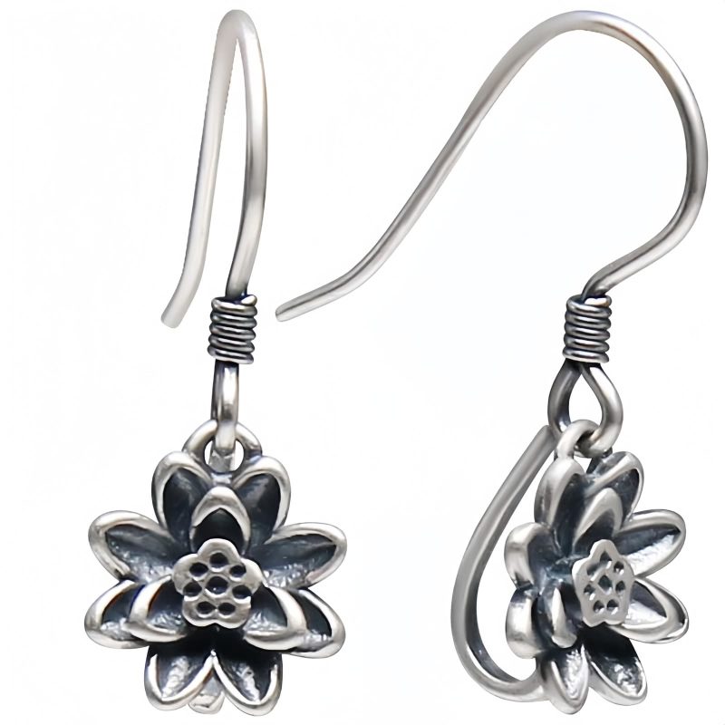 Aretes de Flor de Loto en Plata 925 925 Silver Lotus Flower Earrings