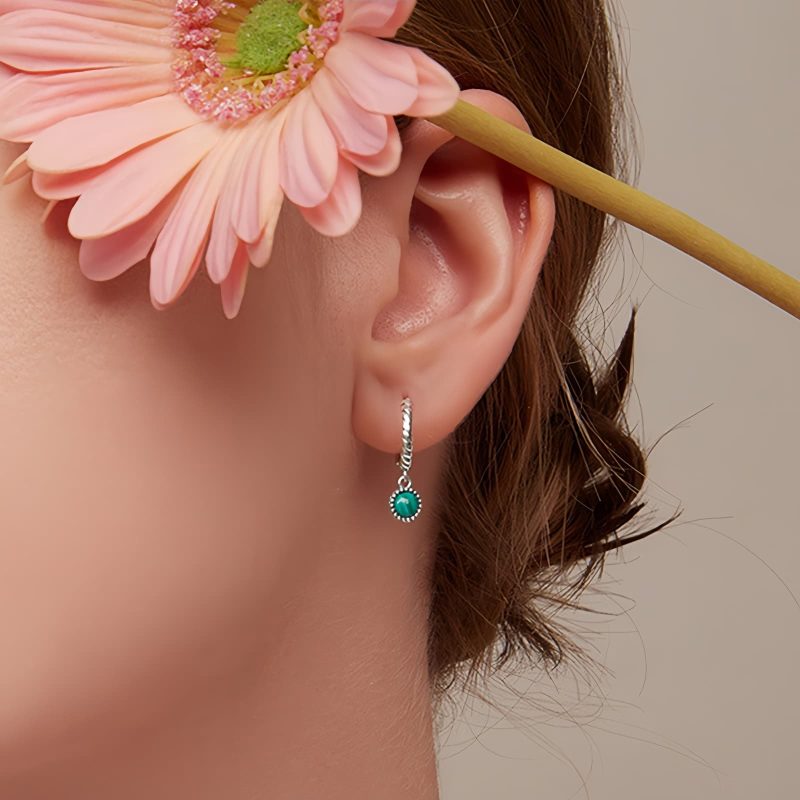 Aretes Redondos de Malaquita y Plata 925 para la Ansiedad 925 Silver Round Malachite Anti-Anxiety Earrings