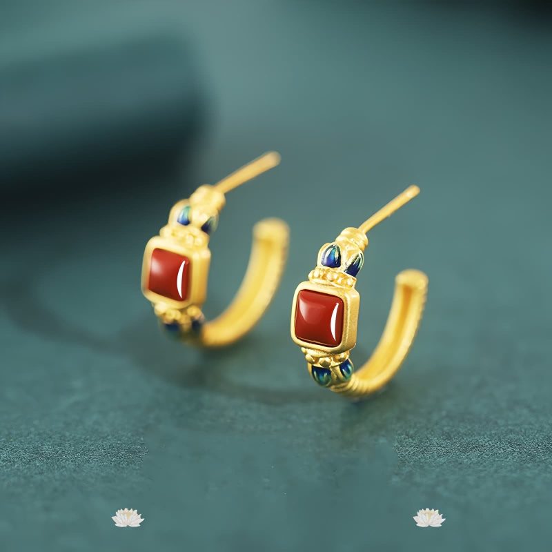 Gelang Bunga Teratai Agate Merah Perak 925 925 Silver Red Agate Lotus Earrings