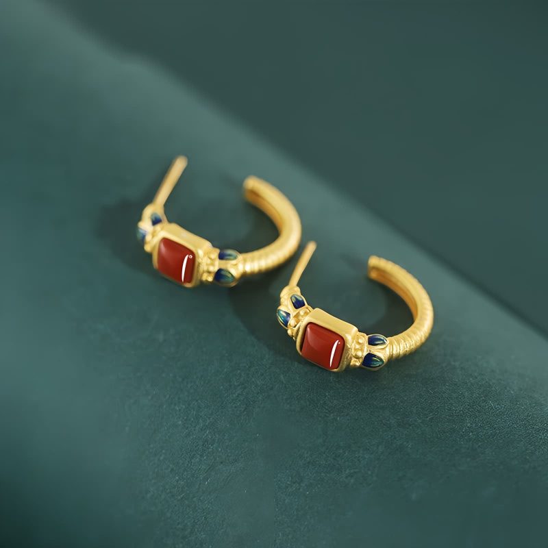 Gelang Bunga Teratai Agate Merah Perak 925 925 Silver Red Agate Lotus Earrings
