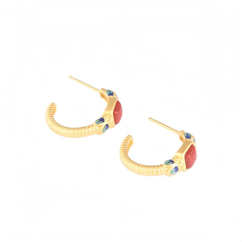 Gelang Bunga Teratai Agate Merah Perak 925 925 Silver Red Agate Lotus Earrings