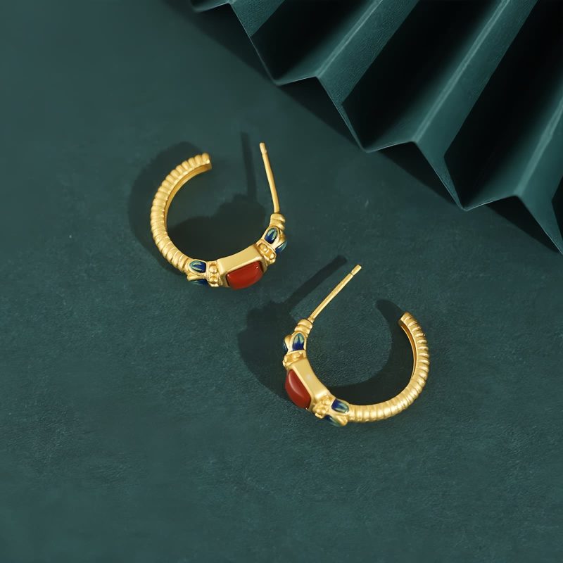 Gelang Bunga Teratai Agate Merah Perak 925 925 Silver Red Agate Lotus Earrings