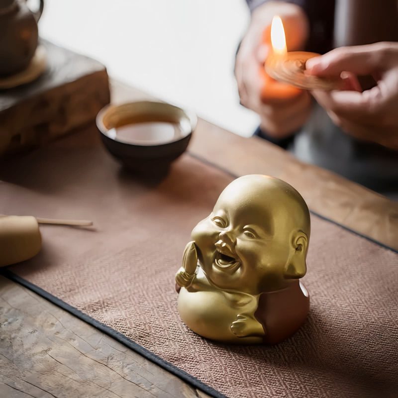 Quemador de Incienso de Buda Ríe de Arcilla Tibetano Clay Tibetan Laughing Buddha Incense Burner