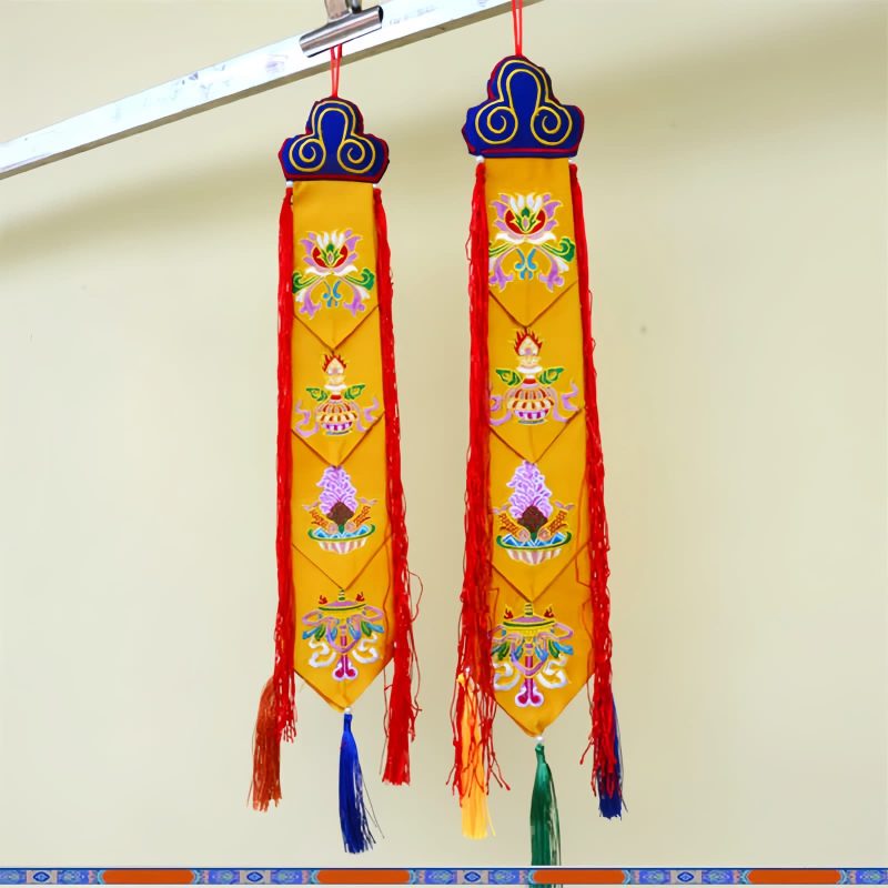 Arte Mural de Loto Colorido con Símbolos Auspiciosos Colorful Lotus Wall Art with Auspicious Symbols