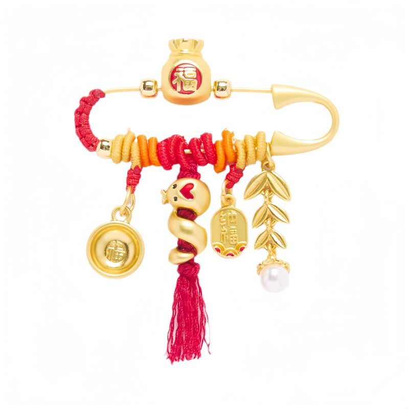 Broche de Cobre Ano da Serpente com Saco da Fortuna da Sorte Copper Year of the Snake Brooch with Lucky Fortune Bag
