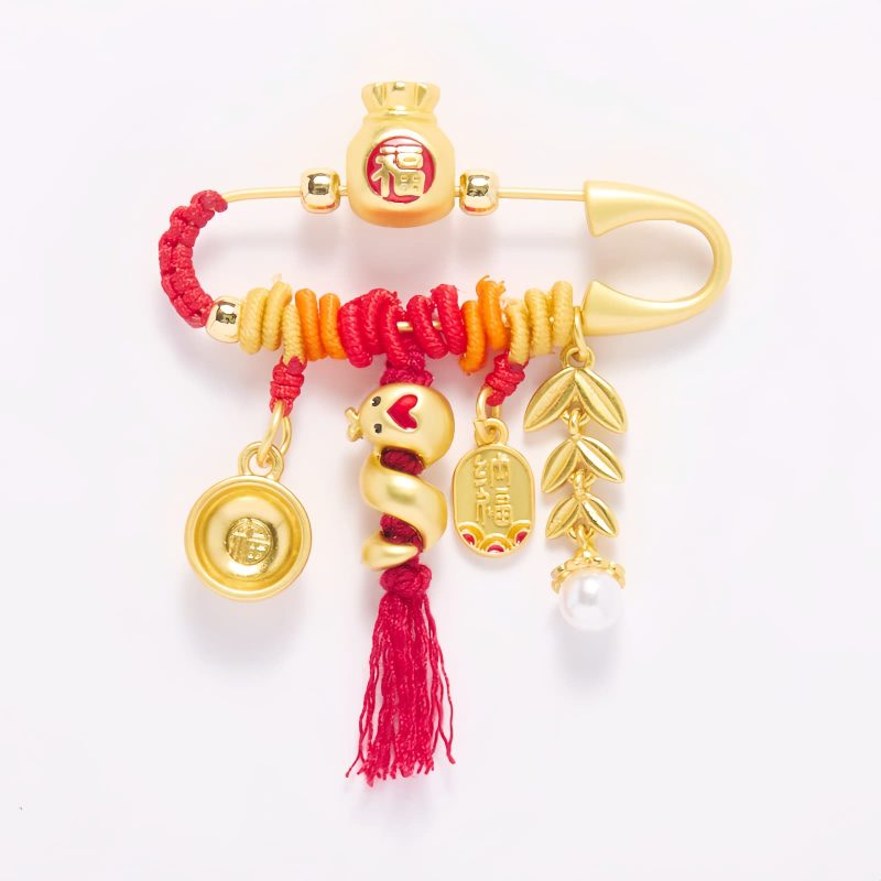 Broche de Cobre Ano da Serpente com Saco da Fortuna da Sorte Copper Year of the Snake Brooch with Lucky Fortune Bag