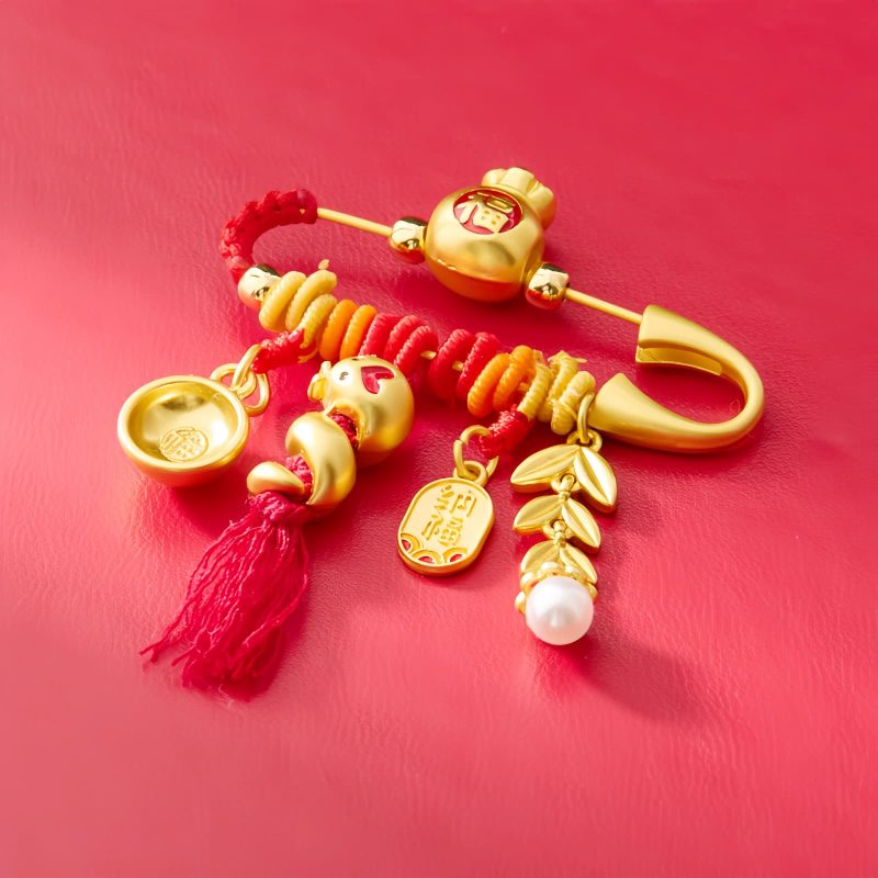 Broche de Cobre Ano da Serpente com Saco da Fortuna da Sorte Copper Year of the Snake Brooch with Lucky Fortune Bag