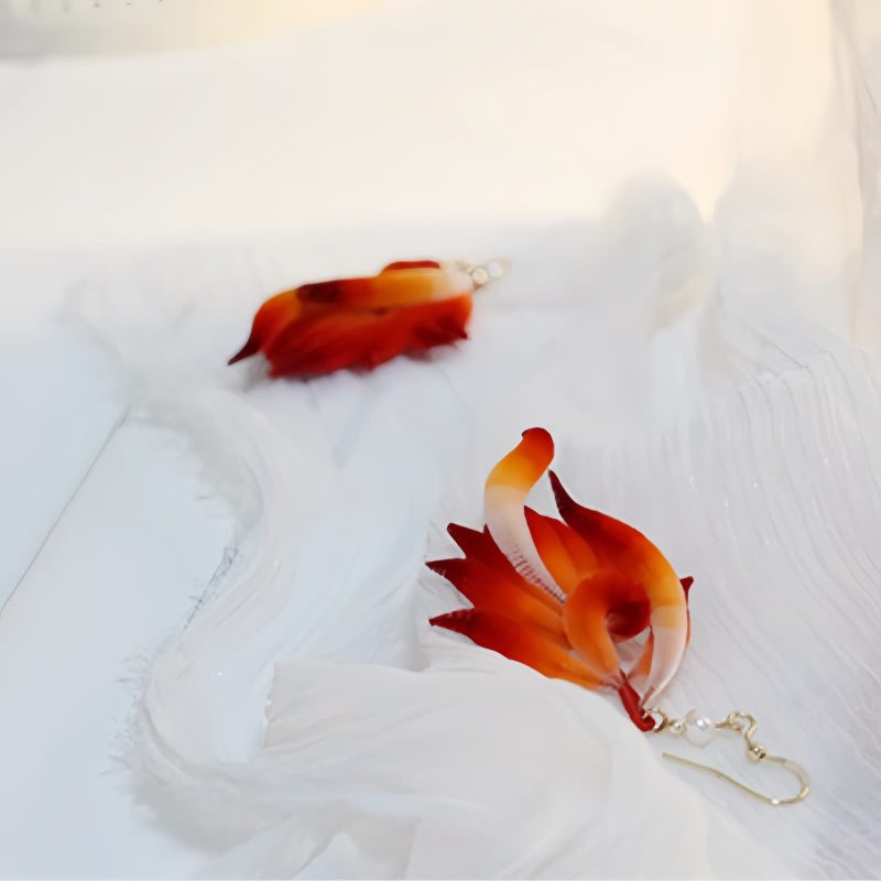 Aretes de Pluma y Flor de Terciopelo Hechos a Mano Handmade Velvet Flower Feather Earrings