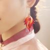 Aretes de Pluma y Flor de Terciopelo Hechos a Mano Handmade Velvet Flower Feather Earrings