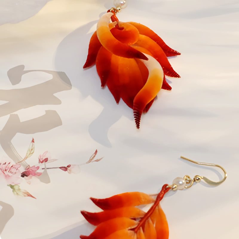 Aretes de Pluma y Flor de Terciopelo Hechos a Mano Handmade Velvet Flower Feather Earrings