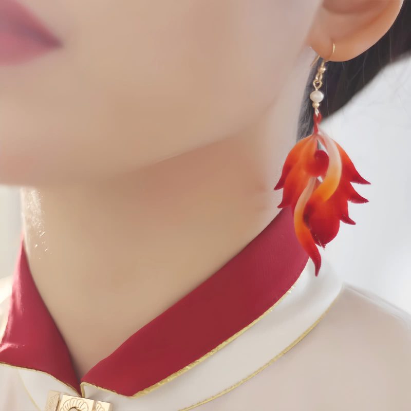 Aretes de Pluma y Flor de Terciopelo Hechos a Mano Handmade Velvet Flower Feather Earrings
