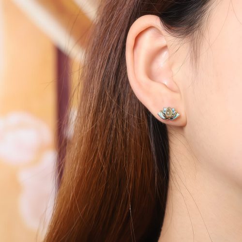 Aretes de Flor de Loto de Jade Cian Hetian Aretes de Flor de Loto de Jade Cian Hetian