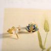 Aretes de Flor de Loto de Jade Cian Hetian Hetian Cyan Jade Lotus Flower Earrings
