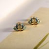Aretes de Flor de Loto de Jade Cian Hetian Hetian Cyan Jade Lotus Flower Earrings