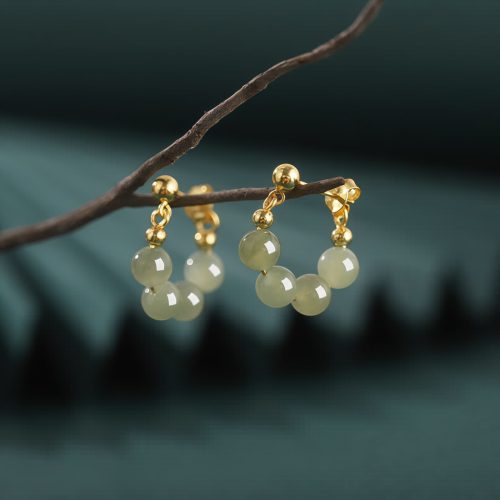 Aretes de Jade de Hetian y Abundancia en Plata 925 Aretes de Jade de Hetian y Abundancia en Plata 925